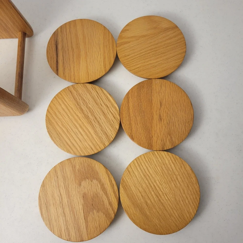 Himark Wood Coasters MCM Brown Vintage Oak Cork 6 Piece Set with Caddy
